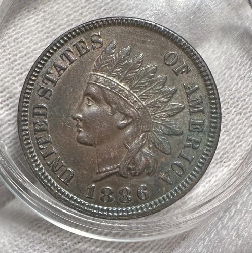1886 Type 1 One Indian Head Cent Penny AU About Uncirculated Toned