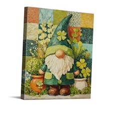 CYFDYVT Vintage Oil Painting Gnome St Patrick  s 8"L x 10"W Clover Garden Gnome