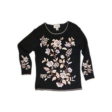 Vtg Floral Embroidered Pearl Sweater Size M Cottage Worthington Black