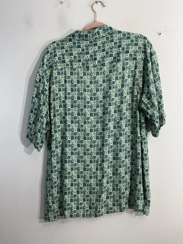 Camisa de vestir para hombre azul isla manga corta grande azul verde cuello abotonado Foto 2 de 4