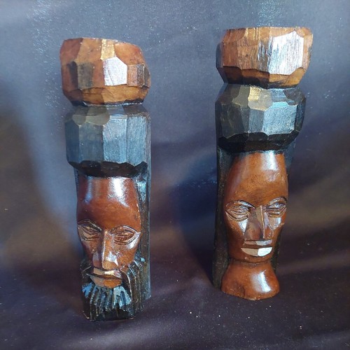  2 Vintage Jamaican Style Wood Carving Statues - Picture 1 of 5