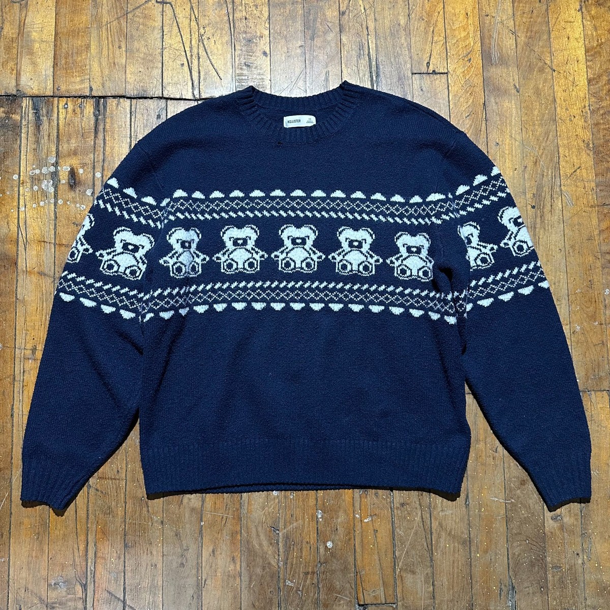 Hollister Sweater Women's XS Navy Teddy Bear Knit Ribbed Hem