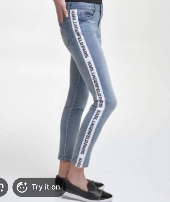 KARL LAGERFELD PARIS Contrast Logo Taping Jeans Blue Size 16 3011
