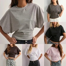 Women's O-Neck Loose Short Sleeve T-Shirt Casual Solid Top for Summer Outings
