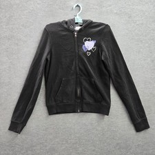 Victoria's Secret PINK Women Hoodie M Black Graphic Print Fleece Hearts LOVE Y2K