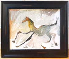 Framed Western Horse Surrealism Animal Oil Painting On Canvas 16”x20” Signed