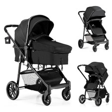 2-in-1 Convertible Baby Stroller with Foot Cover  Large Storage Black 