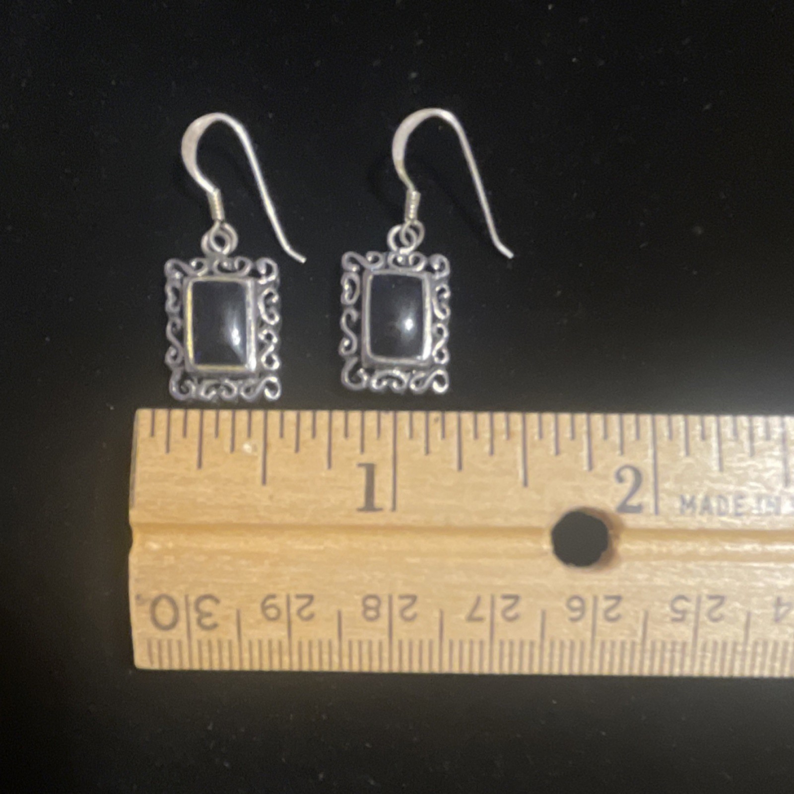 Silver 925 Rectangular Black onyx Dangle Drop Ear… - image 1
