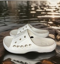 EUC Crocs BAYA II SLIDES White W7 M5 Slip On Comfort Open Toe CLEAN Exc Cond