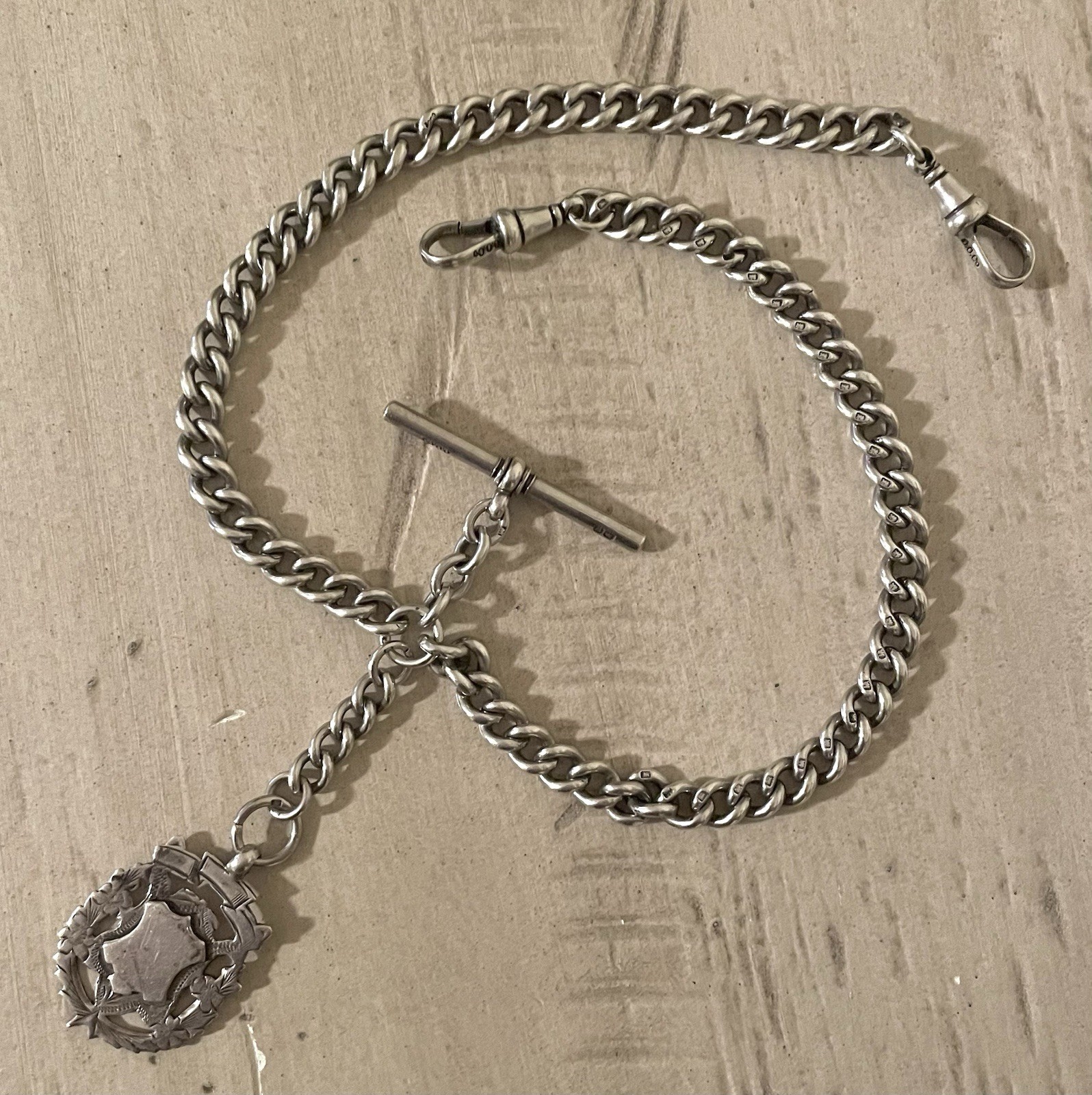 Solid Sterling Silver Watch Chain Full English Ha… - image 1