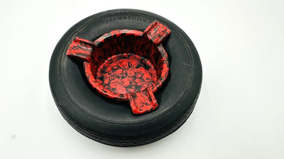 Vintage Firestone Tire Table Ashtray With Red & Black Melamine Insert 6''