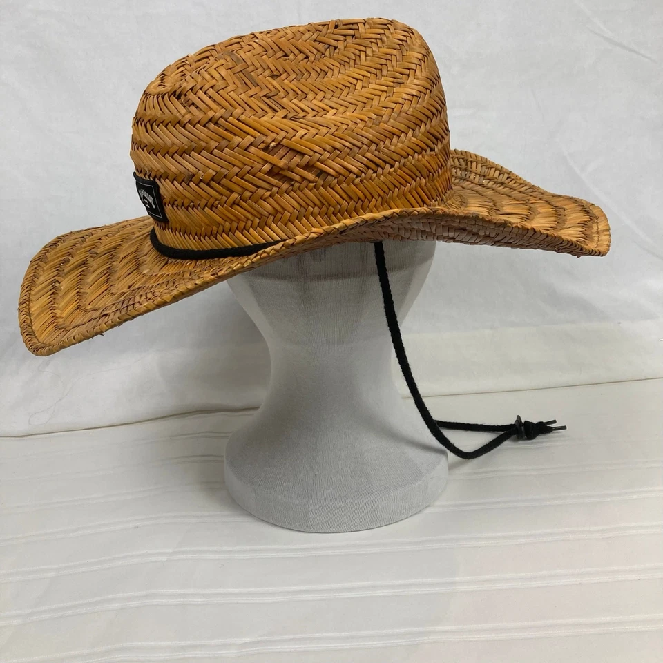 Sombrero de salvavidas de paja Billabong Tides para hombre marrón pasto marino ala ancha correa para la barbilla sol Foto 4 de 4