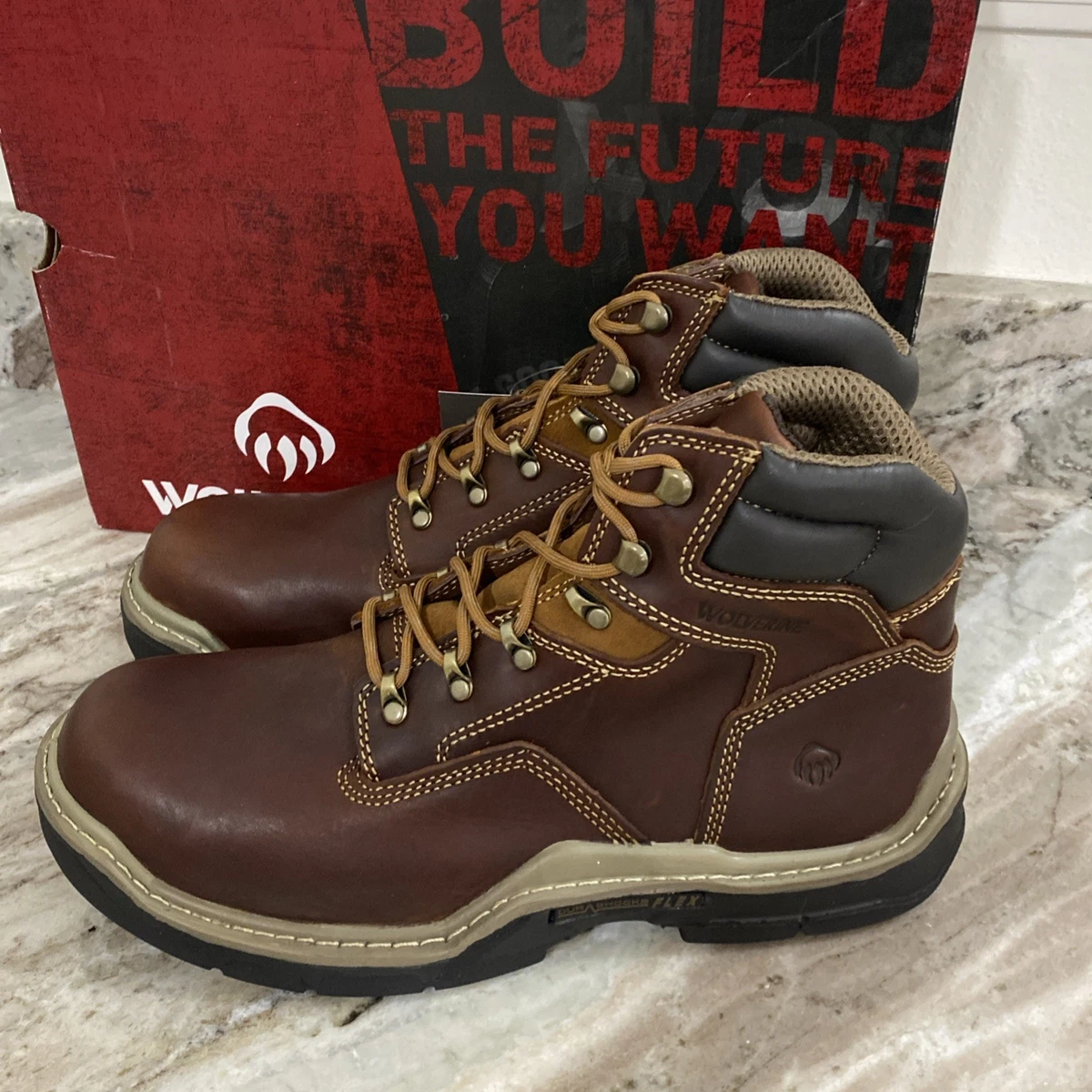 Wolverine Dura Shocks Vibram Two Tone Leather Work Boots 01572 10.5 2E Exta Wide Male Wolverine Wolverine Durashocks WW241169 Icon, Men main image 2