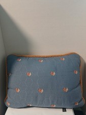 Portofino Rooster Chicken Throw Pillow Blue Gingham Background /W Gold Rope Trim
