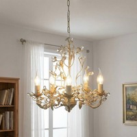 Kronleuchter HäNgelampe Kristall In Creme Gold 5-Flammig E14 Floral Shabby Chic