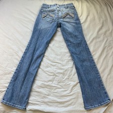 ARIAT Mid Rise Bootcut Jeans Women's 29L 29x34 Blue Whipstitch Embellished Denim