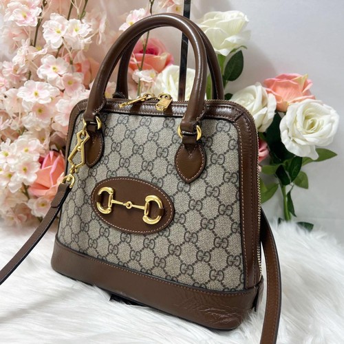 Gucci GG Supreme Horsebit 1955 2Way Handbag Brown Leather Pre-owned From Japan