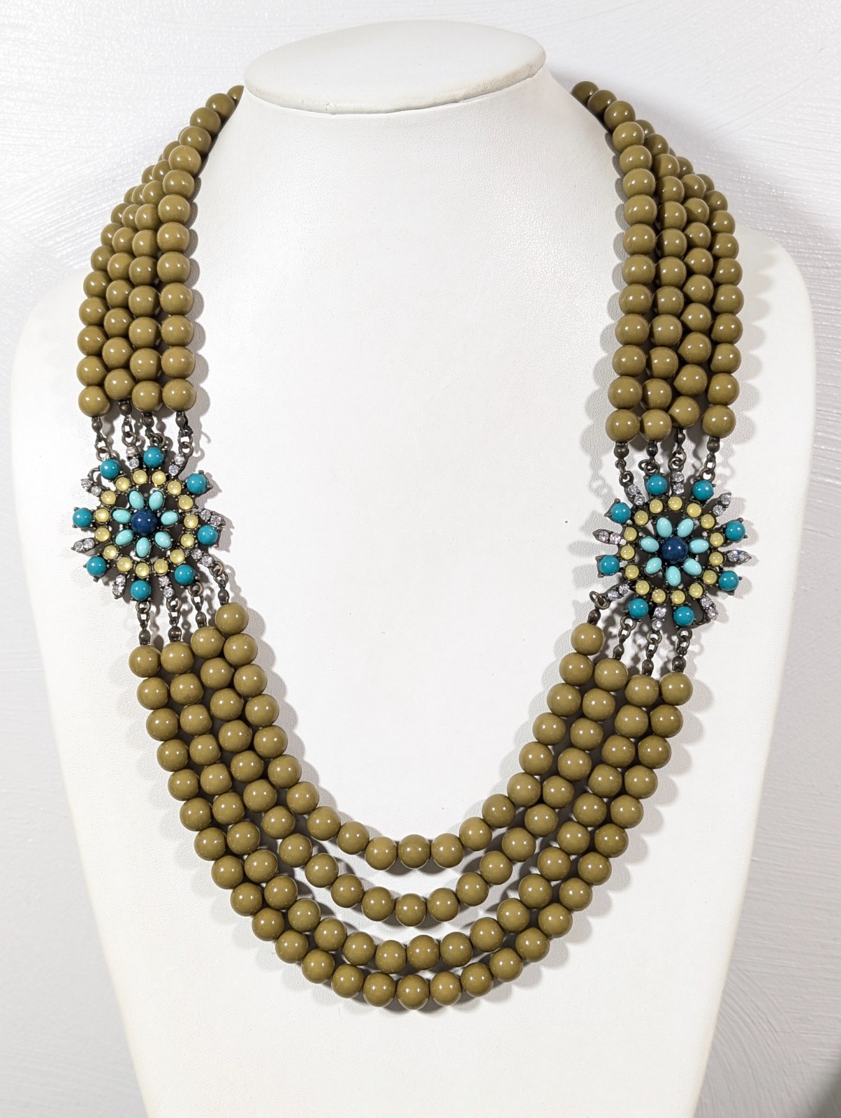 Plunder Green Beaded Multi Strand Statement Neckl… - image 1