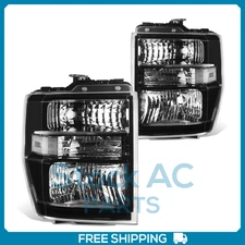 Headlights Black/Clear Pair for 2008-2021 Ford E-150/250/350Sd/450Sd F650 F750