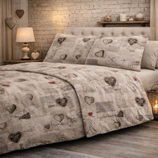 WELCHOME - COMPLETO LENZUOLA SHABBY CHIC CUORI GRIGIO 100% COTONE MADE IN ITALY