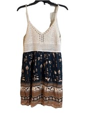 Entro Crochet Bodice Dress Boho Tribal Ethnic Print Size Small Women’s Dress