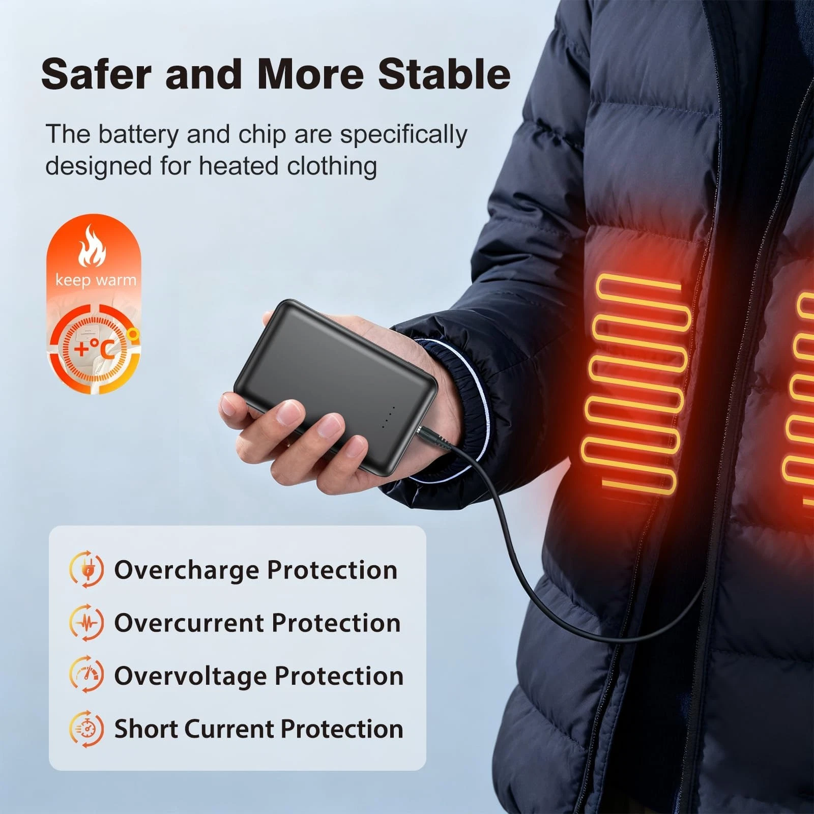 20000mAh Heated Vest Jacket Battery Pack Power Bank for Heated Clothing Men Wome - product detail image 5