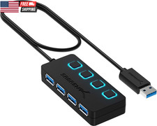 4-Port USB 3.0 Hub w/ 2 ft Cable, Individual LED Power Switches  Fast Data Tran