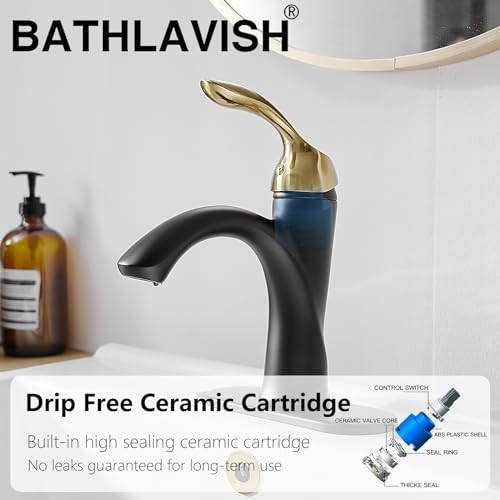 Bathroom Sink Faucet Single Hole Bathroom Faucet Farmhouse, Black and Gold - Picture 4 of 6