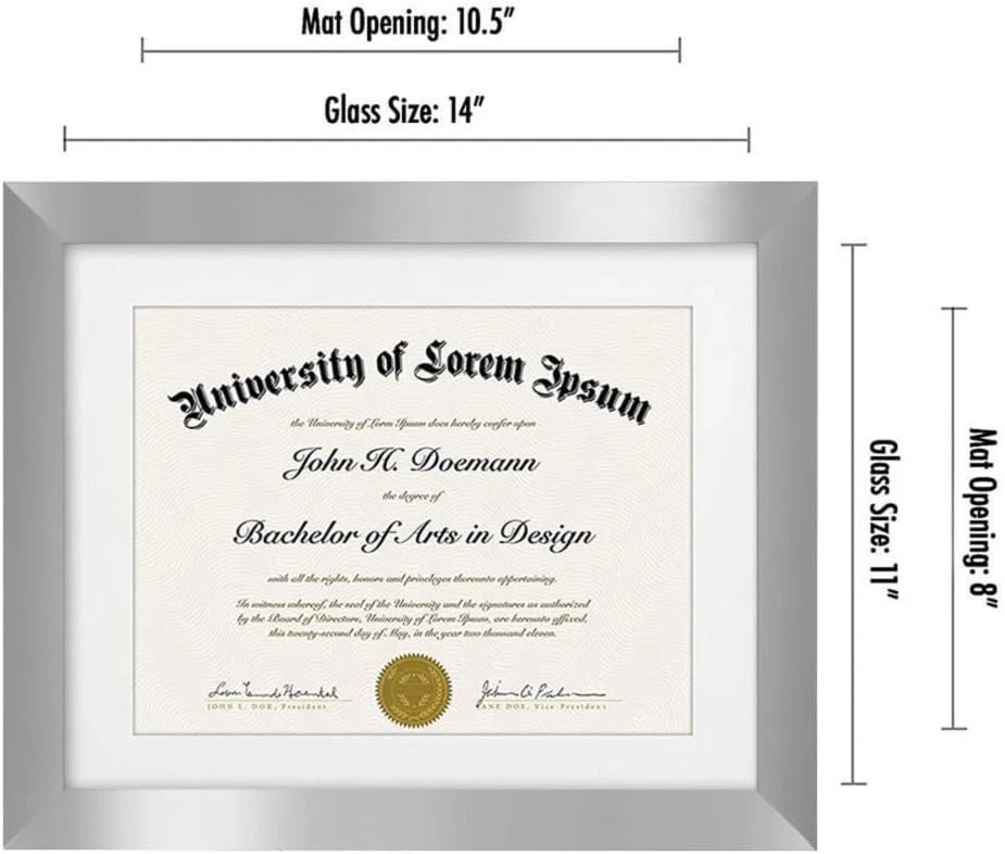Marco de diploma plateado Americanflat 11x14 - vidrio resistente a roturas, doble pantalla  Foto 2 de 4