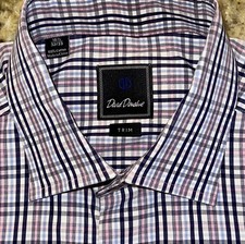 David Donahue Men s Multicolor Check Trim Fit L/S Dress Shirt Size 16.5x32/33
