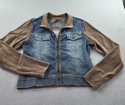 Esprit Jacket Women Blue Brown Two Tone Denim Long Sleeve Chest Pockets Full Zip