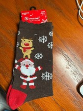 Holiday Editions Christmas Stocking Stuffer Santa Reindeer Face Women Socks 9-11