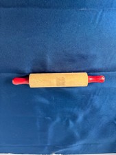 Miniature Red Handle Childs ROLLING PIN Wooden 6.5"
