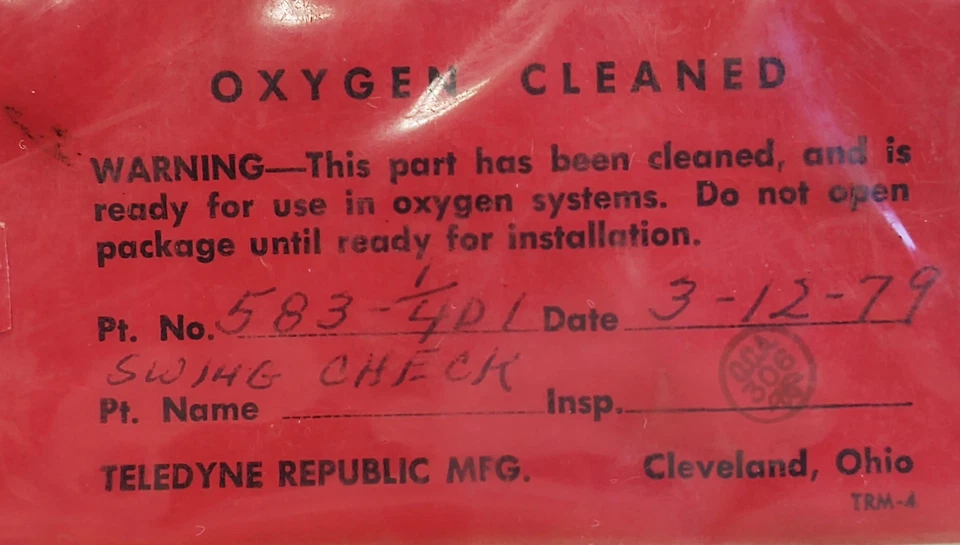 Teledyne 583-1/4D1 Oxygen Cleaned Check Valve - Image 2 of 3