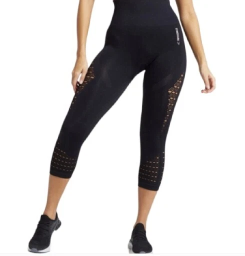 Gymshark Energy Plus Seamless Laser Cut Out Detail Cropped Leggings Black  XS