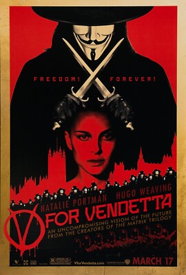 2006 V For Vendetta Movie Poster 11X17 Natalie Portman Hugo Weaving Evey   