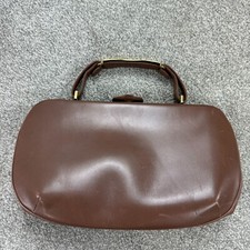 Vintage Leather Brown Clutch Purse With Extendable Small Gold Handle France
