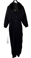 Fera Ski Suit Women One Piece Snowsuit Snow Bib Black Faux Fur Apres Sz 10