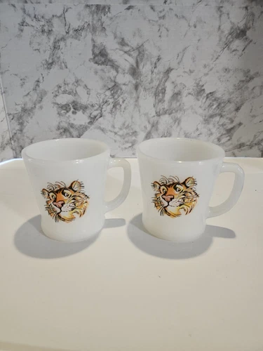 2- Fire-King Esso Tiger Gas Oil Dealer Advertising Coffee Mug
