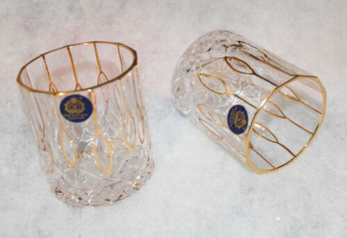 LUJO Pintado en Oro 2 Gafas de Cristal de Whisky 8 Cubitos de Hielo de Piedra Caja de Regalo de Madera - Imagen 6 de 7