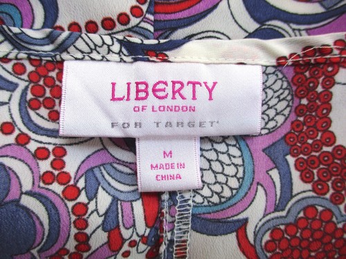 VGC Liberty of London Target Red Blue Pink Geometric Silky Peasant Blouse Top M - Picture 5 of 5