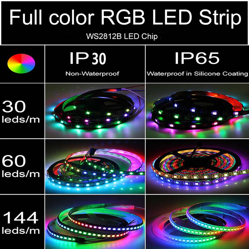 5050 WS2812B RGB SMD Flexible Strip light Waterproof 5V 30 60 144 150 300 Leds - Image 2 of 4