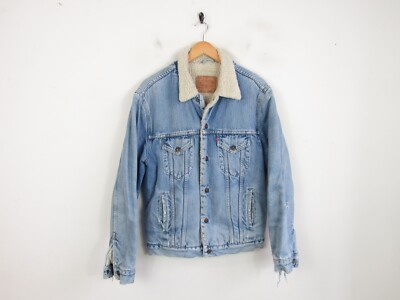Levi s Jeansjacke SHERPA Trucker Blau Vintage Mantel Levis Distressed Blau M