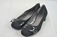 Karen Scott Janelle Round Toe Pump - Black Faux Suede & Patent Trim - Buckle Karen Scott Janelle Round Toe Pump - Black Faux Suede & Patent Trim - Buckle