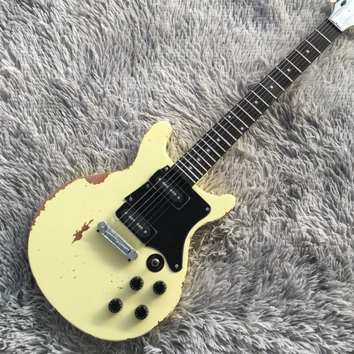 Custom LP Relic Double Cut Electric Guitar Cream P90 Pickup Rosewood Fretboard