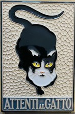 Attenti Al Gatto / Beware Of The Cat BLACK 6x4 Inch Tile .Made by Hand in Italy