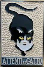 Attenti Al Gatto / Beware Of The Cat BLACK 6x4 Inch Tile .Made by Hand in Italy