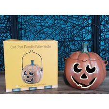 CAST IRON PUMPKIN JACK O LANTERN HANGING VOTIVE HOLDER LANTERN MOON EYES BOX 001