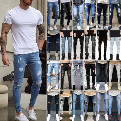 Men Stretch Ripped Frayed Slim Fit 