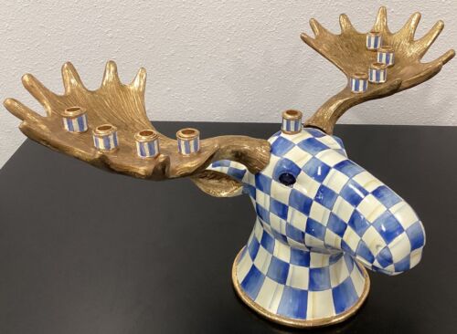 Mackenzie Childs Royal Check Moose Menorah Resin 18" x 9.25" x 9.5" Brand New - Picture 1 of 8
